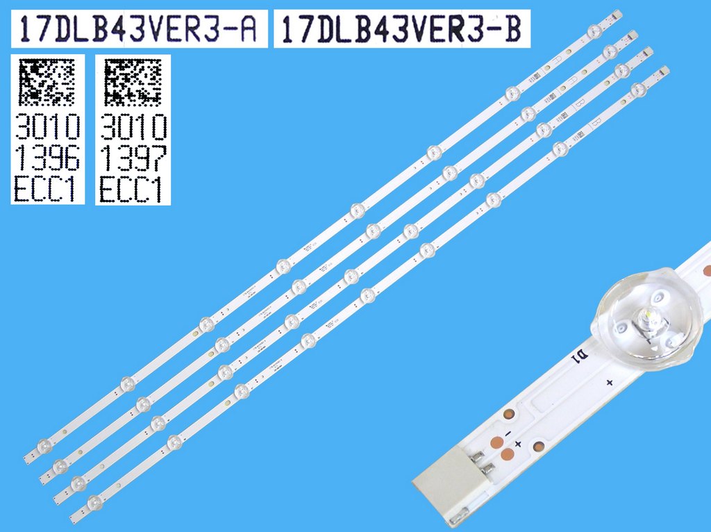 LED podsvit sada Vestel 17DLB43VER3  celkem 4 pásky 820mm / D-LED BAR. VESTEL 23559825 17DLB43VER3-A / 30101396 + 17DLB43VER3-B / 30101397