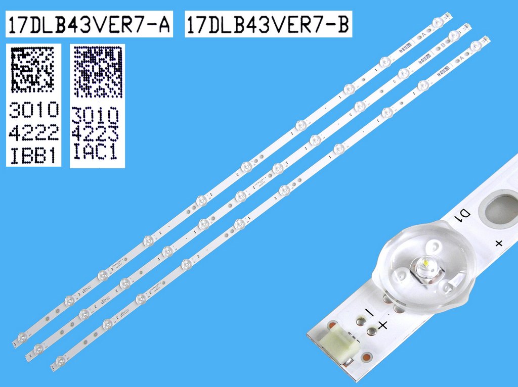 LED podsvit sada Vestel 17DLB43VER7  celkem 3 pásky 800mm / D-LED BAR. VESTEL 43" 23620240 / 17DLB43VER7-A / 30104222 +  17DLB43VER7-B / 30104223