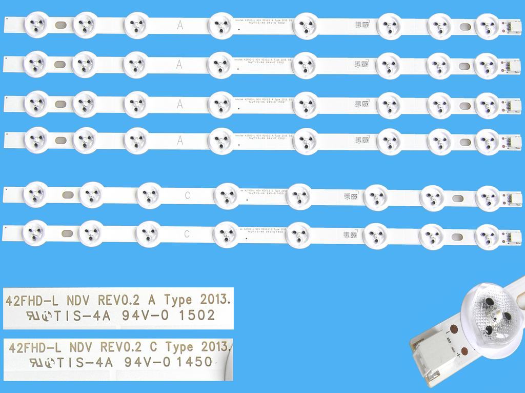 LED podsvit sada Vestel náhrada 23283025AL celkem 6 pásků 374mm / D-LED BAR. 374mm 42FHD-L NDV 23283025AL