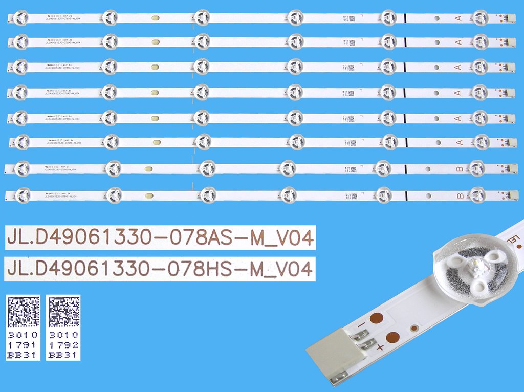 LED podsvit sada vestel 49" celkem 8 pásků 520mm / Vestel 49" UHD DRT JL.D49061330-078 / 30101791 + 30101792