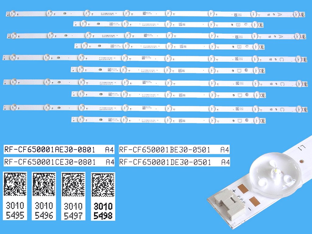LED podsvit sada vestel RF-CF650001 celkem 10 pásků / D-LED backlight 65" RF-CF650001AE30-0801 30105495 + RF-CF650001BE30-0501 30105496 + 30105497 + 30105498