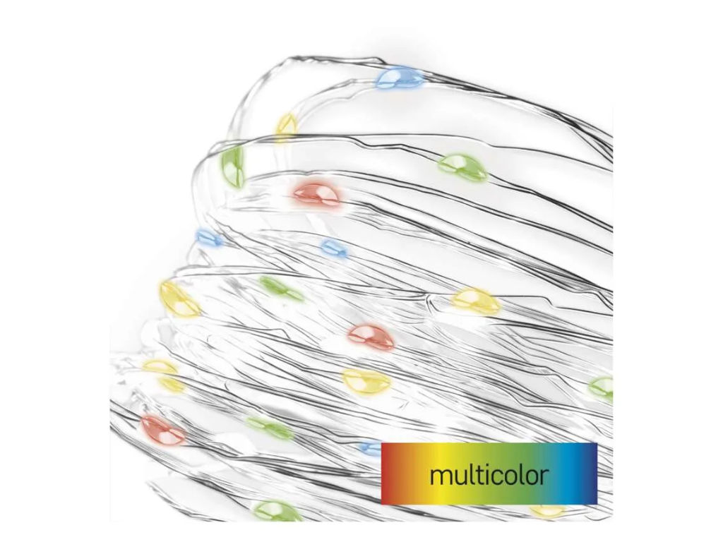 LED vánoční nano řetěz, 1,9 m, 2x AA, vnitřní, multicolor, časovač