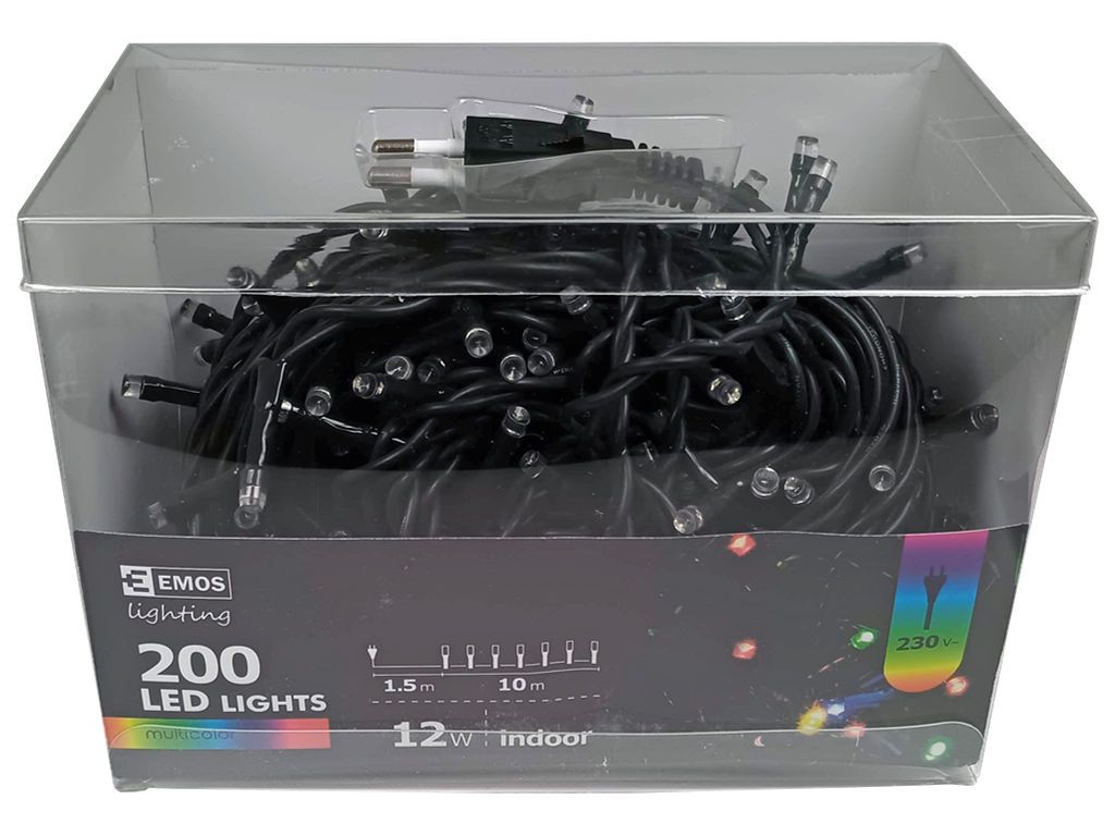 LED vánoční řetěz EMOS-ZYK0109 200 LED 10m, barevný