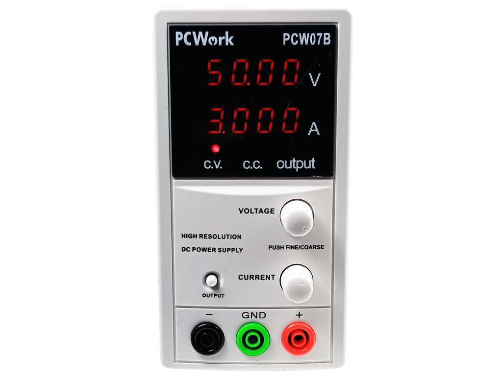 Laboratorní napájecí zdroj PCW07B DC 0–50 V / 3 A, CV/CC, 4místný LED displej