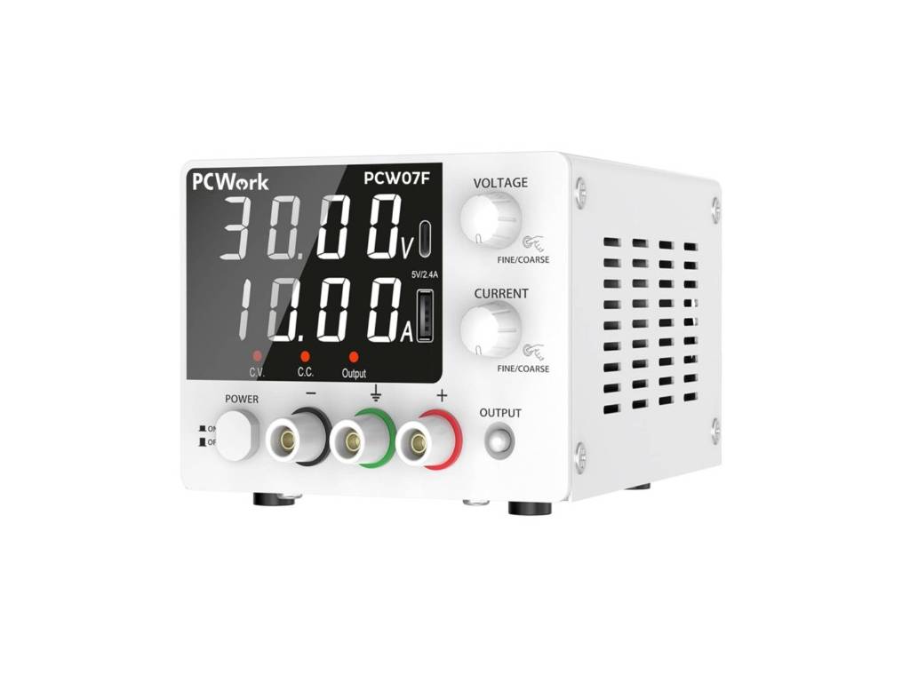 Laboratorní napájecí zdroj PCW07F DC 0–30 V / 0-10 A 300 W s výstupem USB-A a USB-C