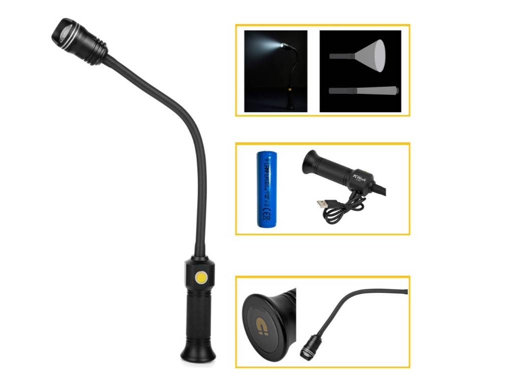 Magnetická LED pracovní svítilna PCW12F 400 lm s ohebným husím krkem, nabíjení USB-C