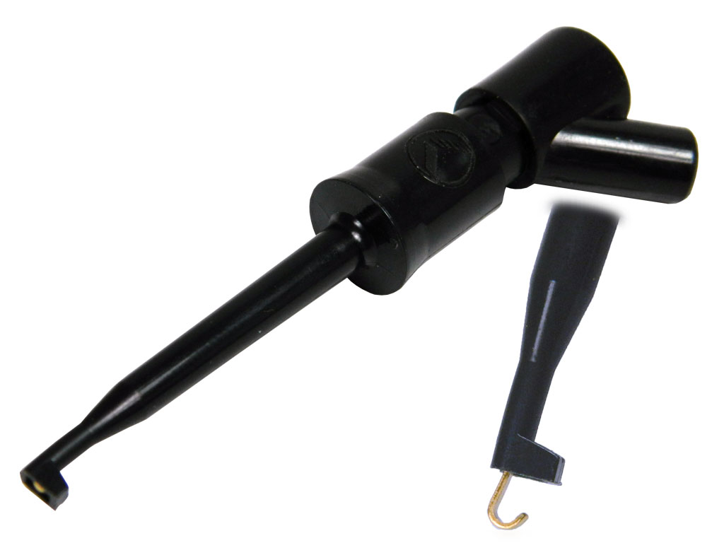 Měřicí hrot s háčkem - černý Hirschmann KLEPS2-BU SW  