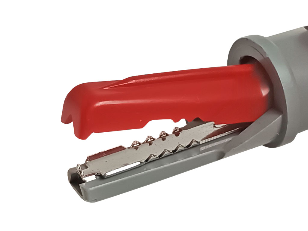 Měřicí krokodýlek na banánek - šedo/červený  HIRSCHMANN AK10RT 