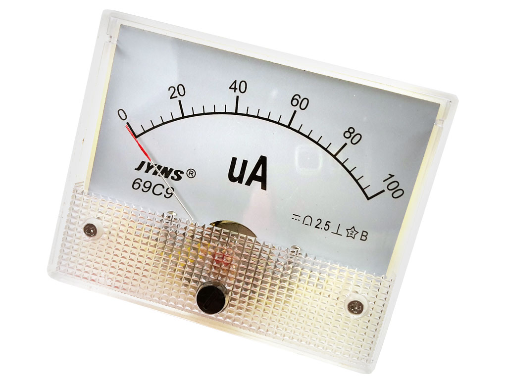 Měřidlo analogové panelové 100uA DC 80 x 65mm
