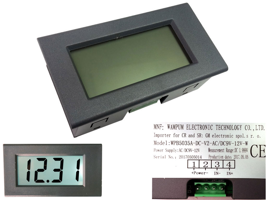 Měřidlo digitální panelové 0-1,999V DC, LCD displej, bílé podsvícení
