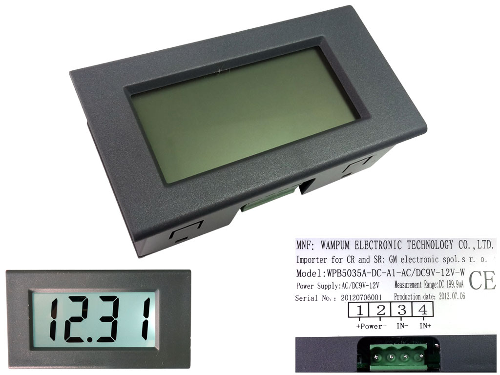 Měřidlo digitální panelové 0-199,9uA DC, LCD displej, bílé podsvícení