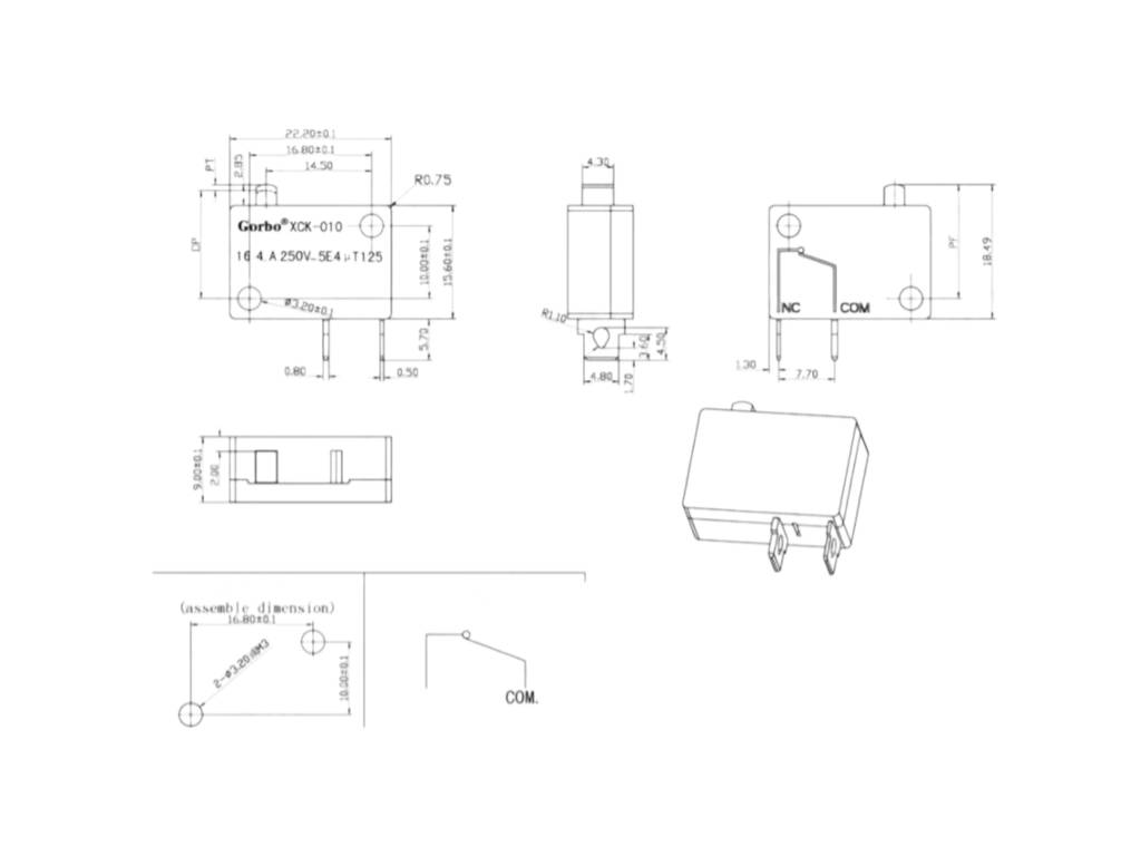 Mikrospínač XCK-010 Gorbo - ROZPÍNACÍ KONTAKT