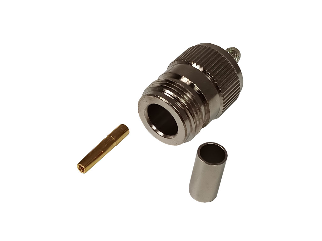 N 50Ohm. zásuvka (f) kabelová, přímá, krimpovací, pro RG58C/U, B9907, KX15, LMR195