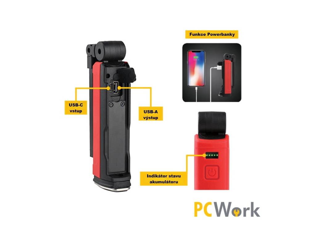 Nabíjecí LED pracovní svítilna PCWK 600 lm USB-C s magnetem a powerbankou