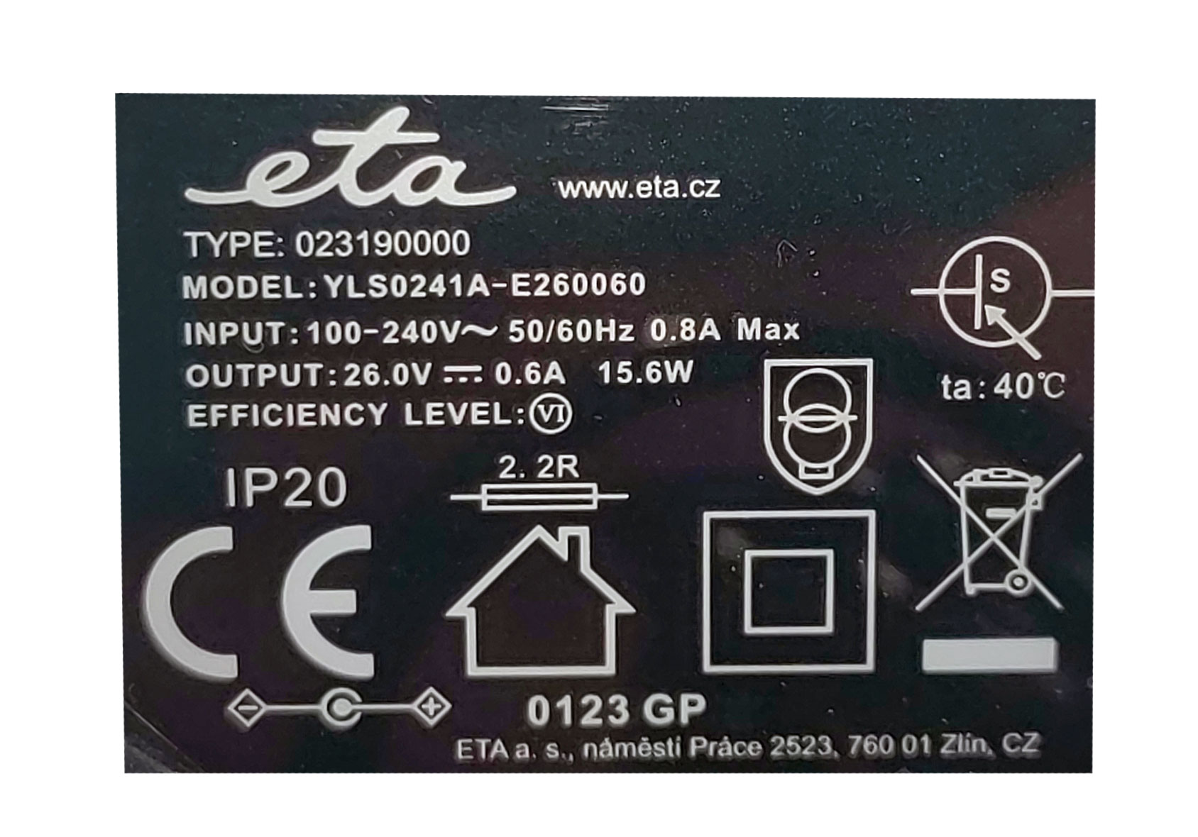 Náhradní nabíjecí adaptér 26.3 V pro vysavače ETA Supersonic 0231, 1231, 2231 a 5231 (Eta 023100210)