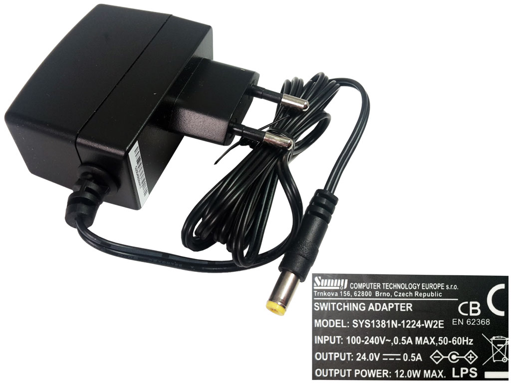 Napaječ univerzální impulzní  24V / 0.5A, konektor 5.5x2.1mm