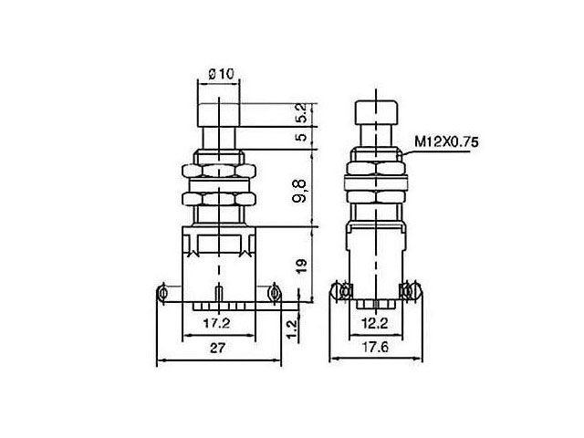Nožní spínač PBS-24-212 250V / 2A, 2x přepínací kontakt, ZAP/ZAP, ON-(ON), bez aretace