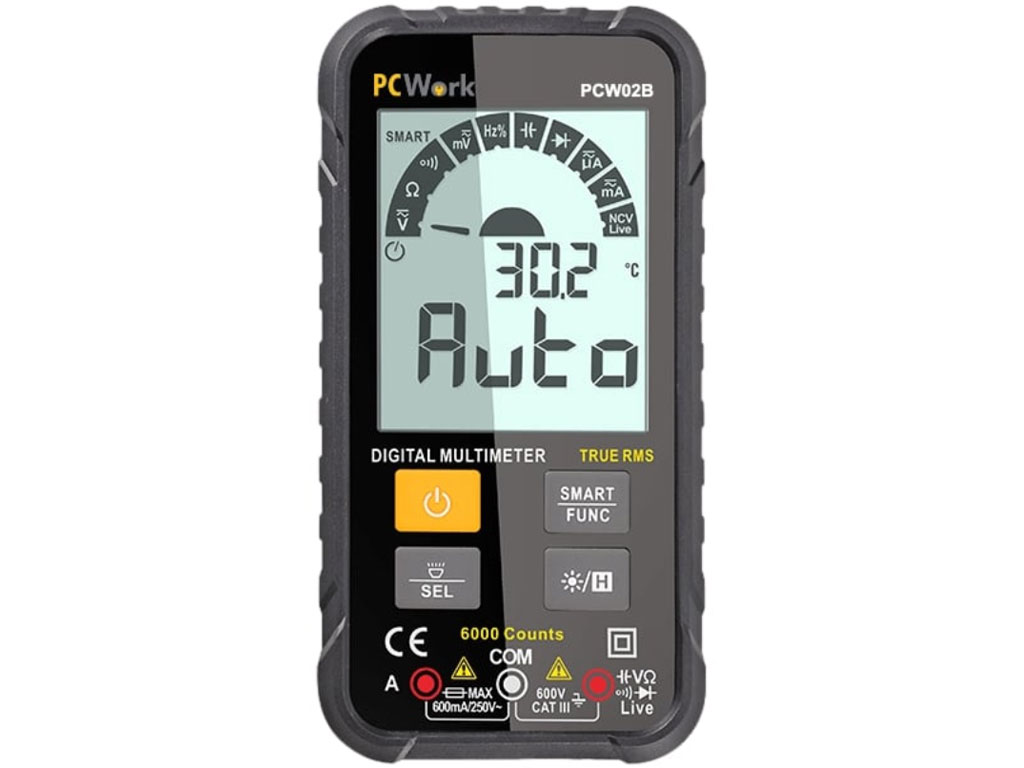 PCW02B smart, digitální multimetr, automatická volba rozsahů (auto range), True RMS, 6000 counts, NCV, CAT III 600 V
