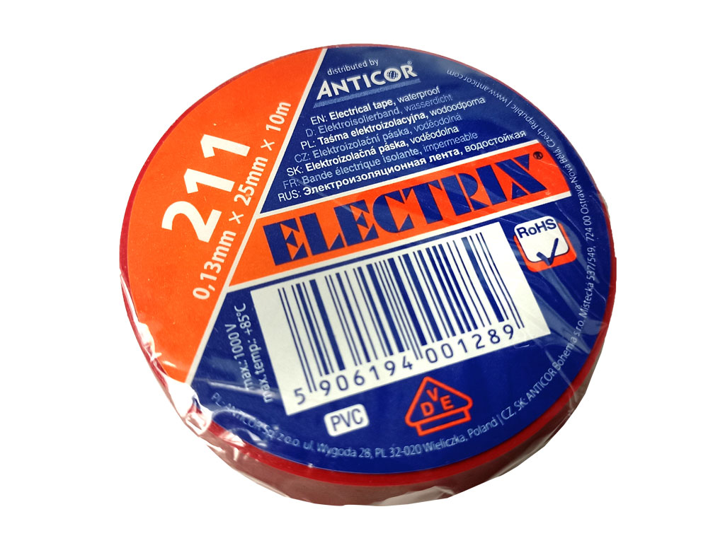 Páska izolační ELECTRIX PVC červená šířka 25mm