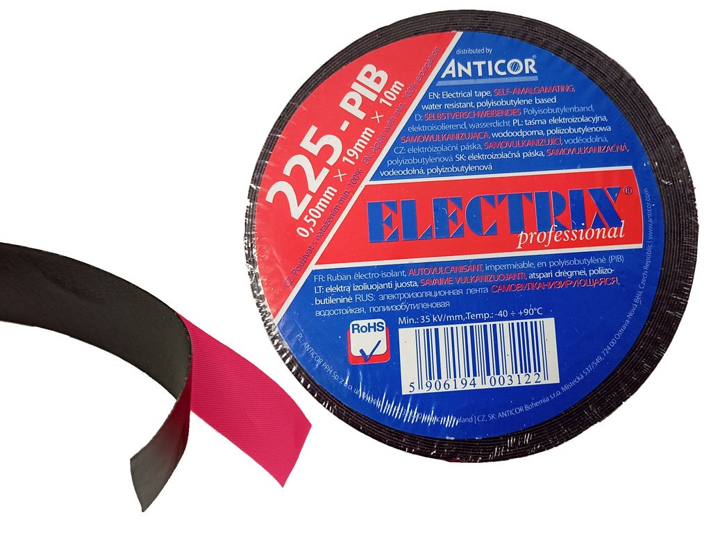 Páska izolační pryžová samovulkanizující ELECTRIX, černá, 19mm x 0,5mm, balení 10m