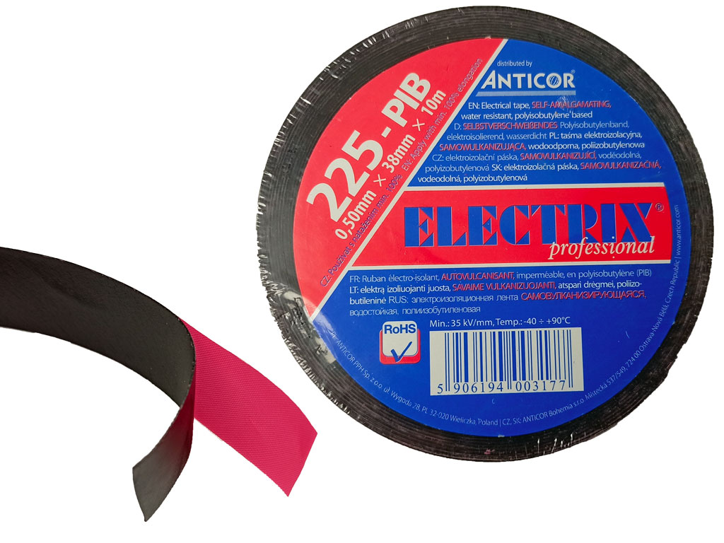 Páska izolační pryžová samovulkanizující ELECTRIX, černá, 38mm x 0,5mm, balení 10m