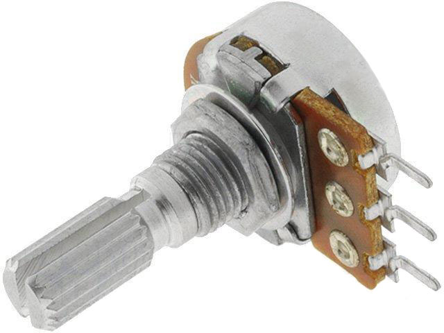 Potenciometr mono otočný 100k / A   č.43  logaritmický, drážkovaná hřídel 6 x 9mm R16148-1A-2-A100K
