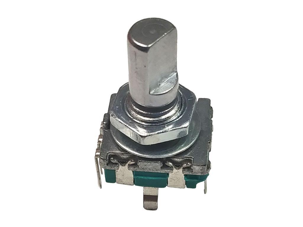 Potenciometr - multifunkční přepínač + tlačítko, D hřídel 10mm / rotary encoder