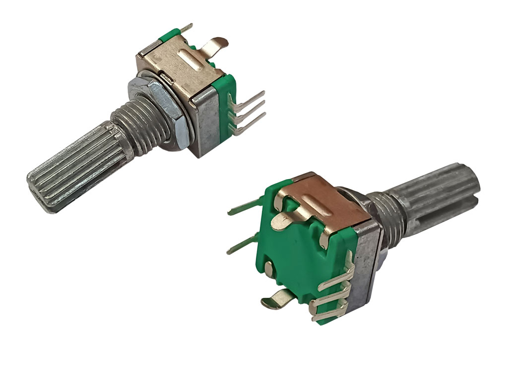 Potenciometr - multifunkční přepínač + tlačítko drážkovaná hřídel 13mm / rotary encoder
