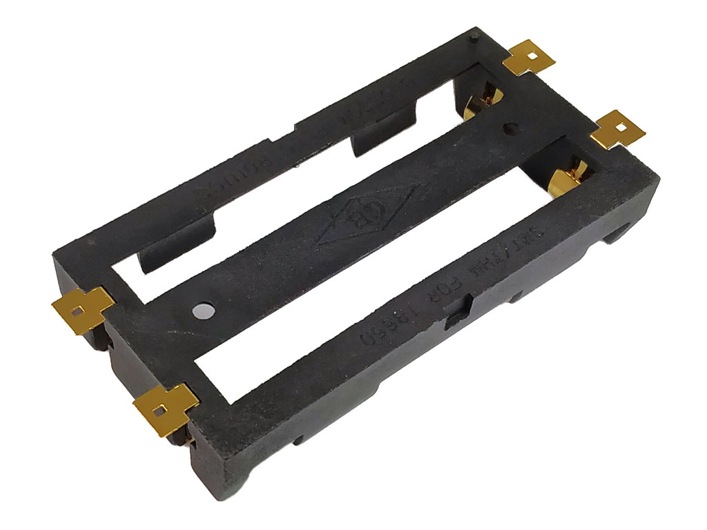 Pouzdro na baterie 2x 18650 vedle sebe samosatné SMD pozlacené vývody, pájecí očka