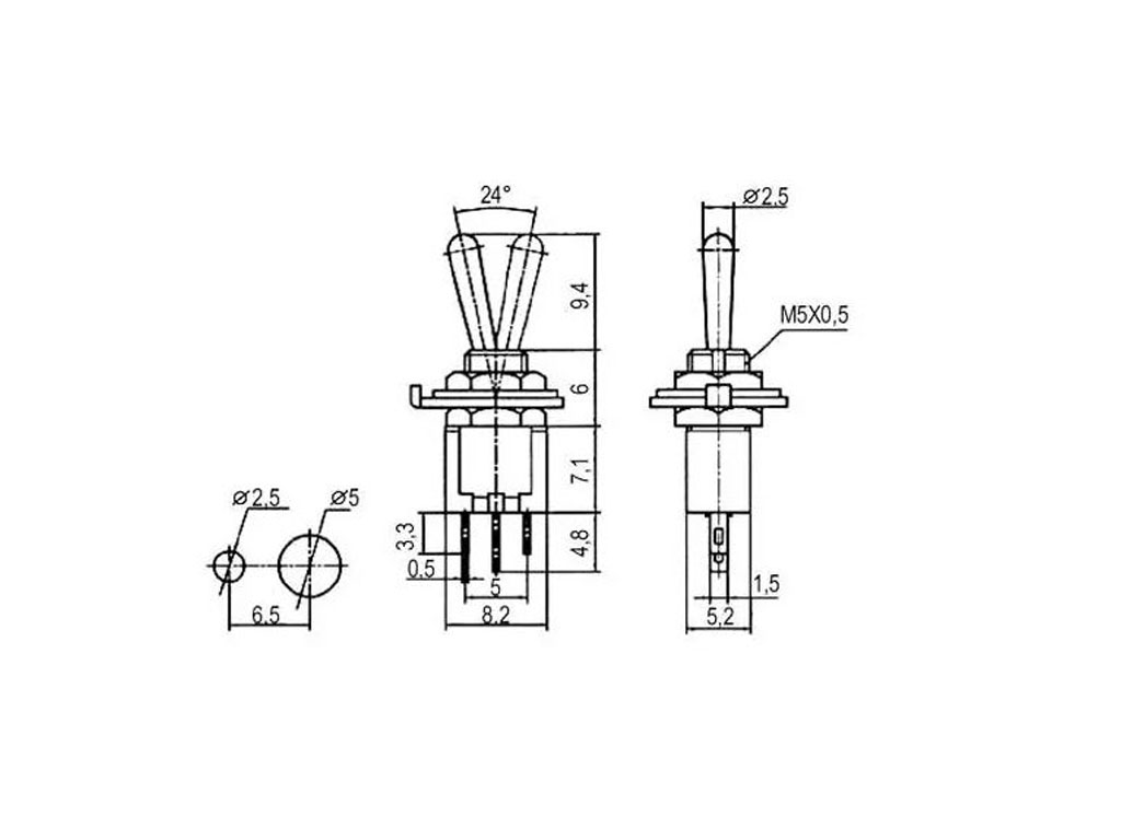 Přepínač páčkový 2 polohy / 3pin ON-ON mini