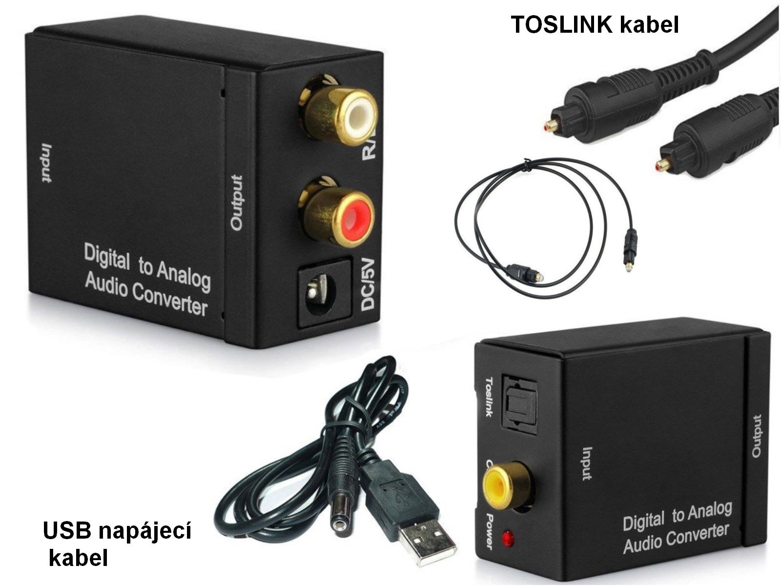 Převodník digitálního Audia 1x Toslink / SPDIF > 2x RCA (cinch) konektor