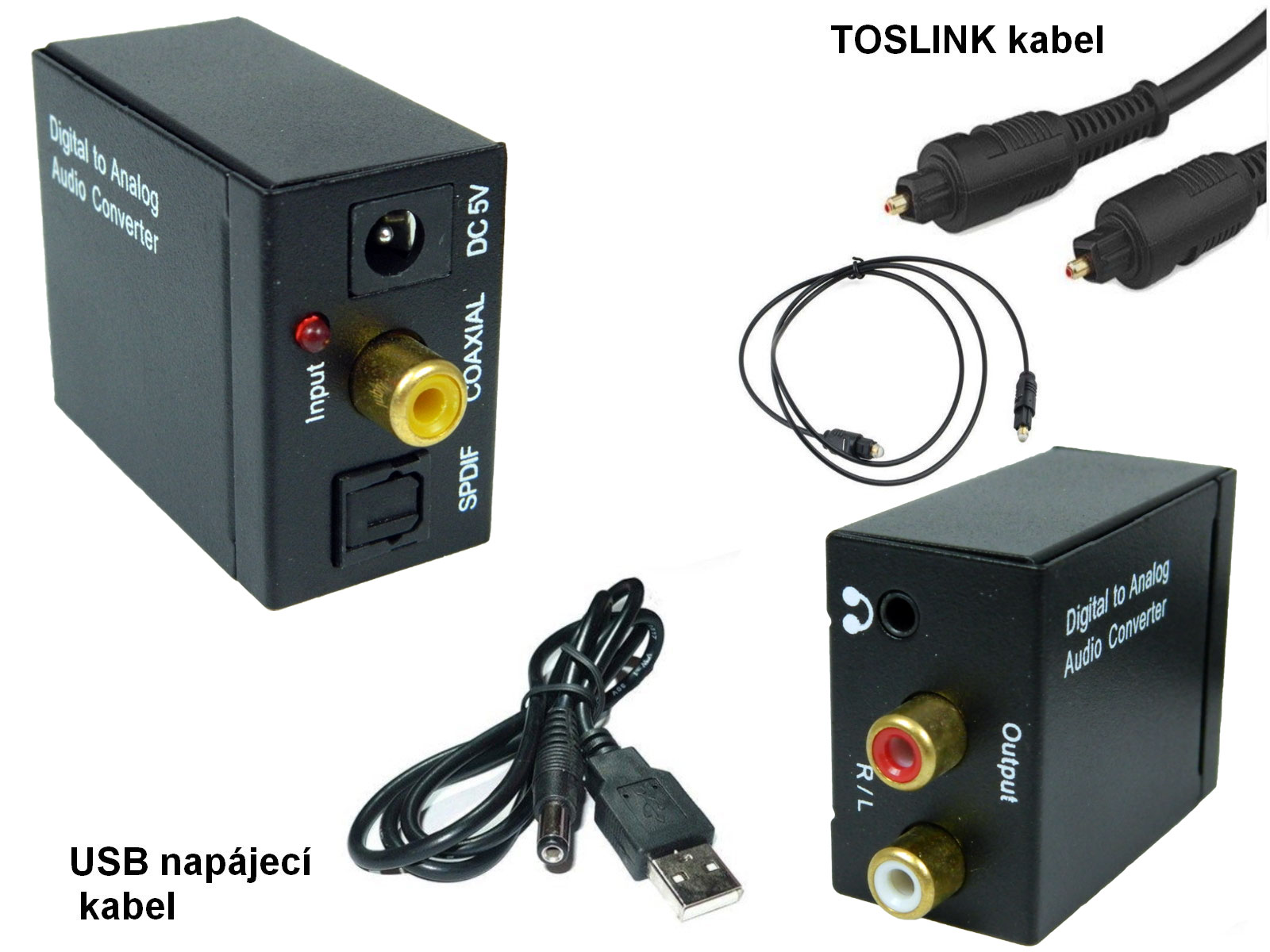 Převodník digitálního Audia 1x Toslink / SPDIF > 2x RCA (cinch) konektor + sluchátkový výstup