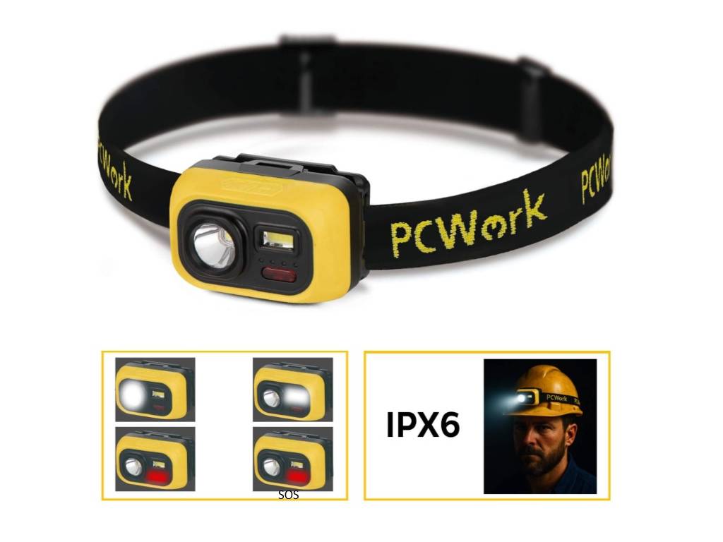 Profesionální LED čelovka PCW12D 300 lm, IPX6, 3× AAA