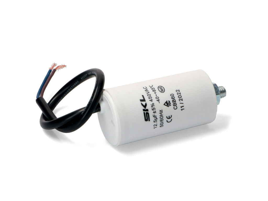 Rozběhový kondenzátor 12.5 uF ( 12.5uf ) 450V 50/60Hz CBB60 SKL, kabel 25cm, motorový běhový kondenzátor
