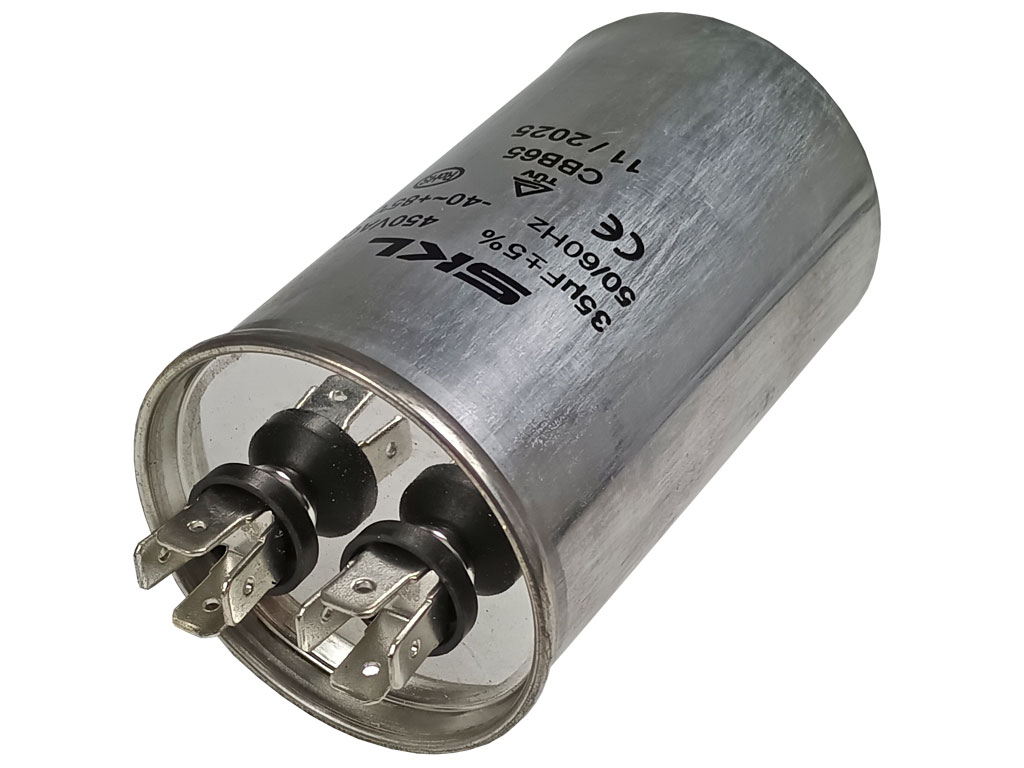 Rozběhový kondenzátor 35.0 uF ( 35,0uf ) 450V 50/60Hz CBB65 SKL, konektory faston 6.3mm, motorový běhový kondenzátor