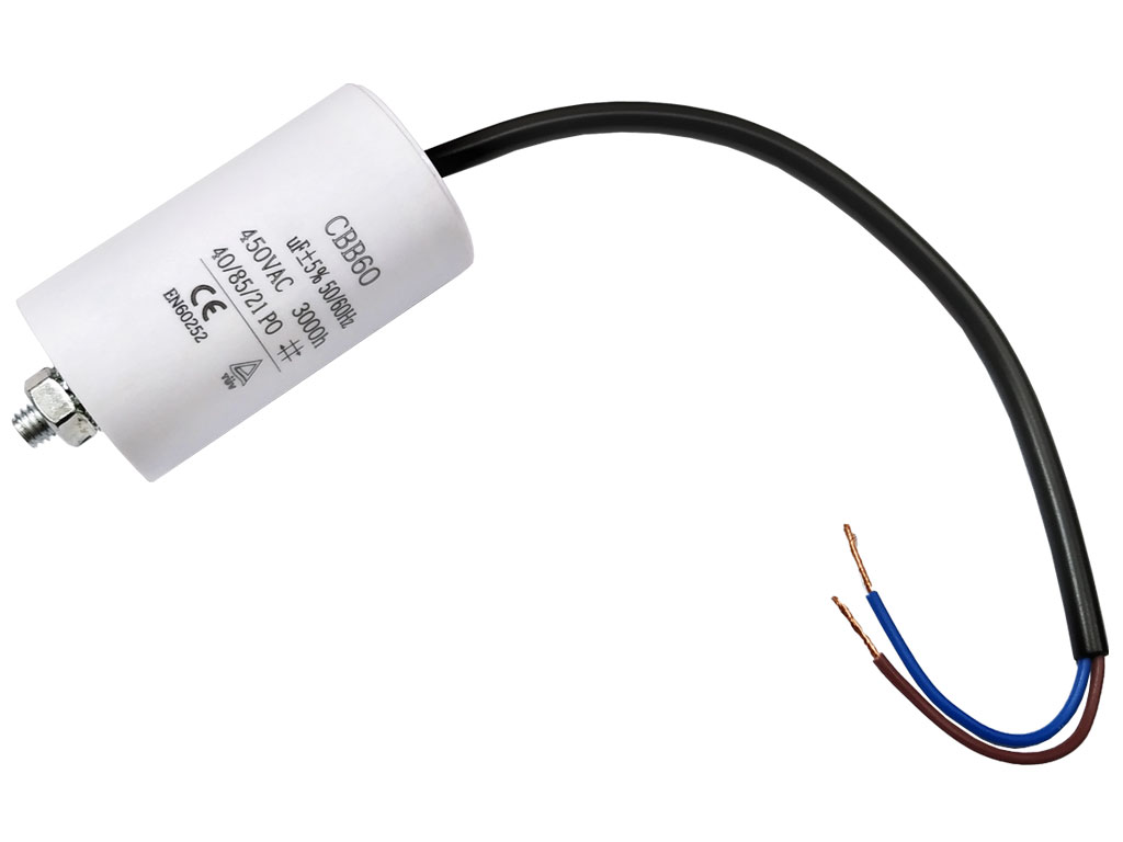 Rozběhový kondenzátor 45.0 uF ( 45uf ) 450V 50/60Hz CBB60 SKL, kabel 25cm, motorový běhový kondenzátor