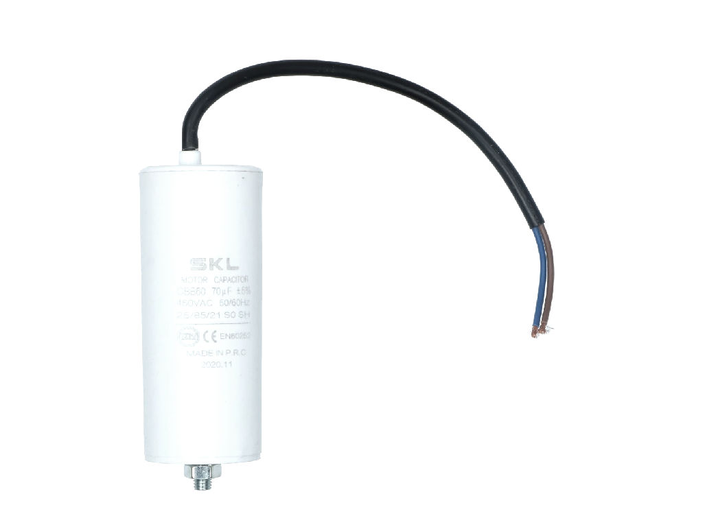 Rozběhový kondenzátor 70.0 uF ( 70uf ) 450V 50/60Hz CBB60 SKL, kabel 25cm, motorový běhový kondenzátor