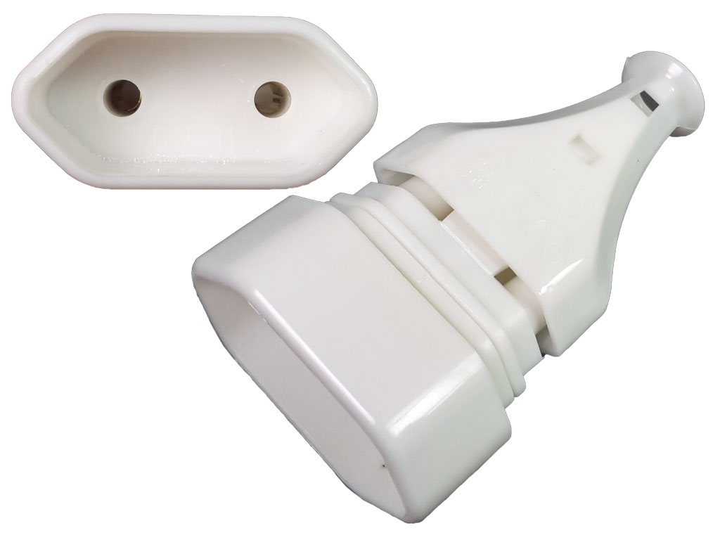 Síťová zásuvka 2pólová na kabel, plochá, 250VAC/2,5A, bílá, GN-11