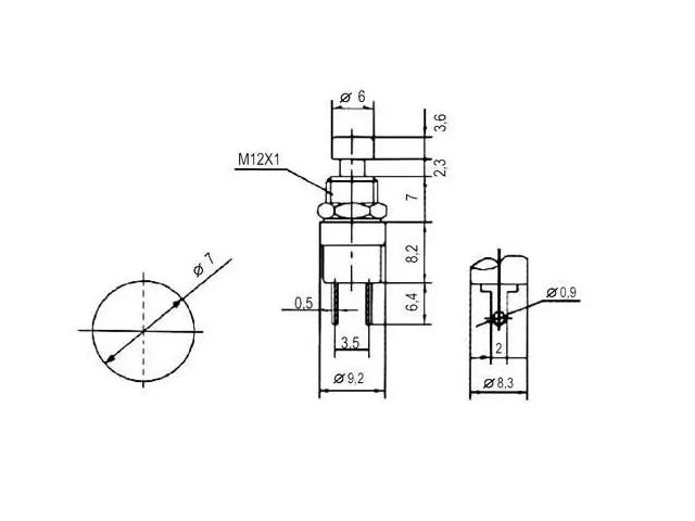Spínač tlačítkový kulatý ON-(OFF), rozpínací, malý červený (12V)