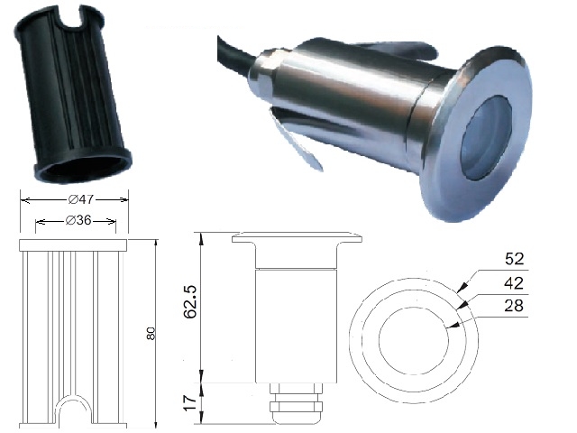 Světlo LED RISE nerez 1*3W, RGBV+, 12V DC, s plastovým tubusem