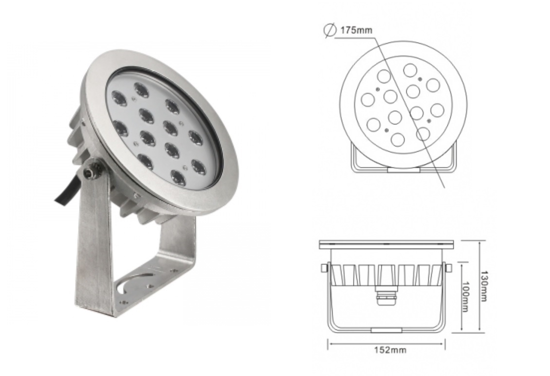 Světlo LED RISE nerez 12*3W, WW teplá bílá 3000 K, na noze,30degree, 24V DC