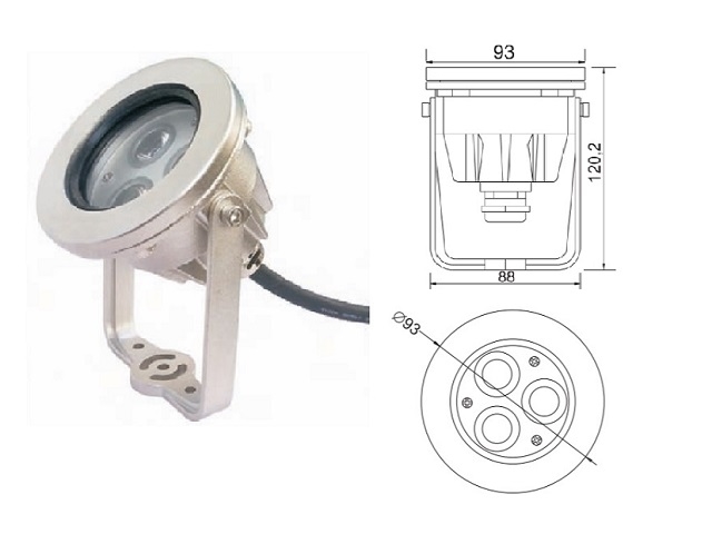 Světlo LED RISE nerez 3*3W, RGBV+, na noze, 30 degree, 24V DC