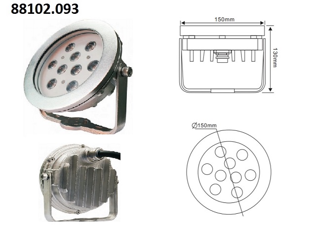 Světlo LED RISE nerez 9*1W, RGB-DMX, na noze, 30degree, 24V DC