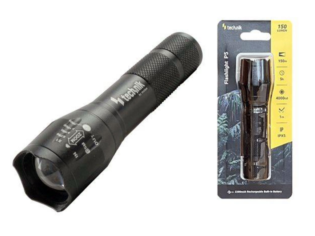 Svítilna LED nabíjecí Technik Flashlight P5, režim ZOOM, kovová