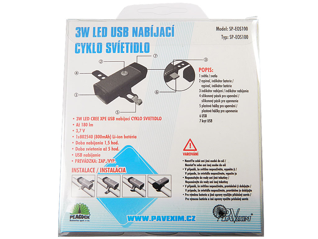 Svítilna na kolo Konnoc SP-EOS100 3W LED USB 