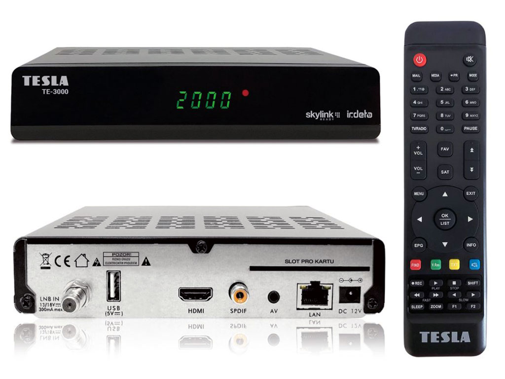TESLA TE-3000 satelitní přijímač DVB-S2 FastScan certifikace Skylink