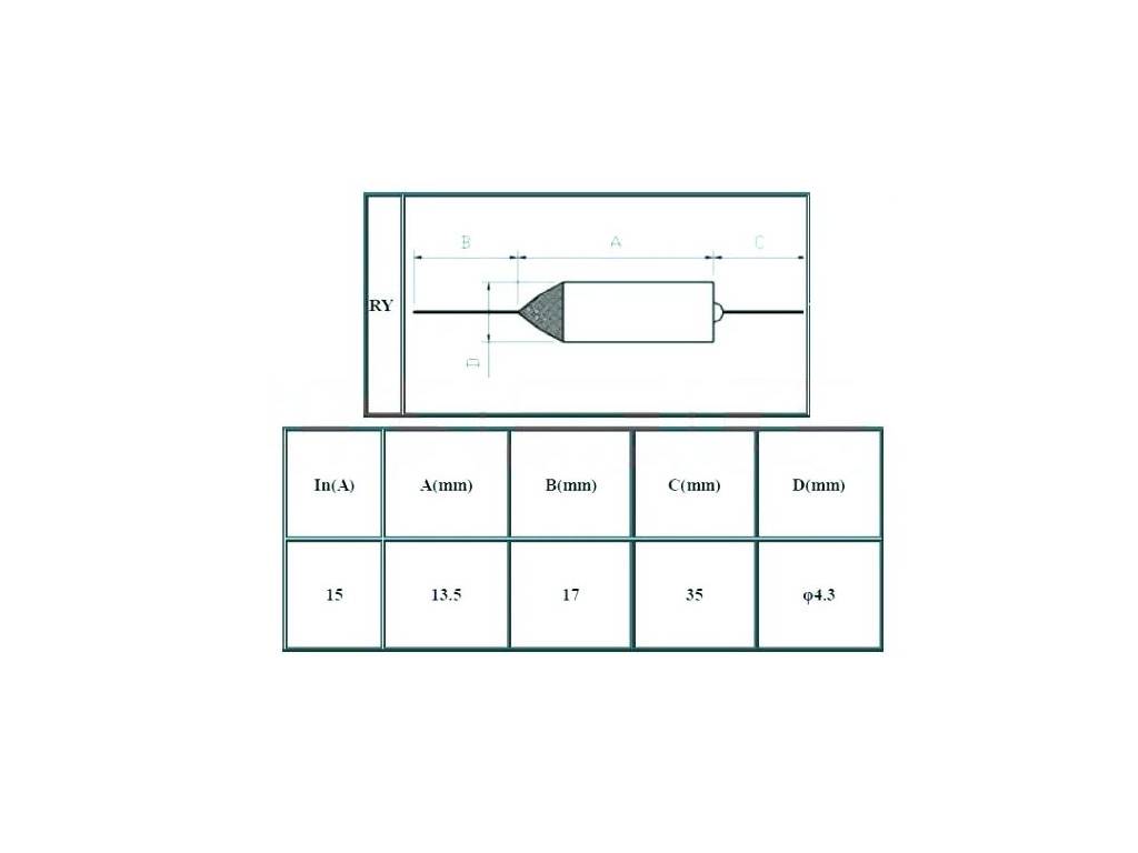 Tepelná pojistka nevratná 142°C 250V 15A, tavná pojistka RY