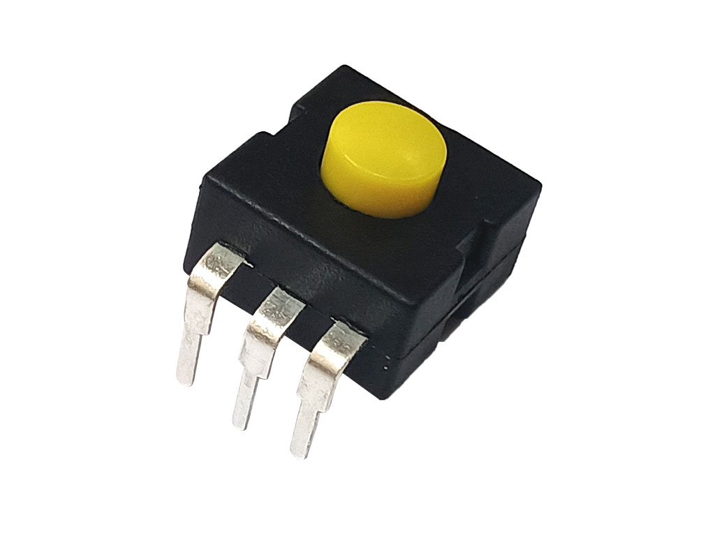 Tlačítko s aretací, izostat / mikro spínač / přepínač 3-polohový žlutý