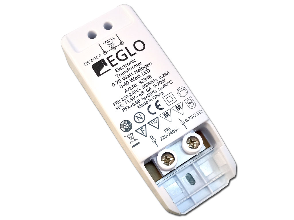 Transformátor pro halogenové žárovky 11,5V AC / 6A / 70W EGLO