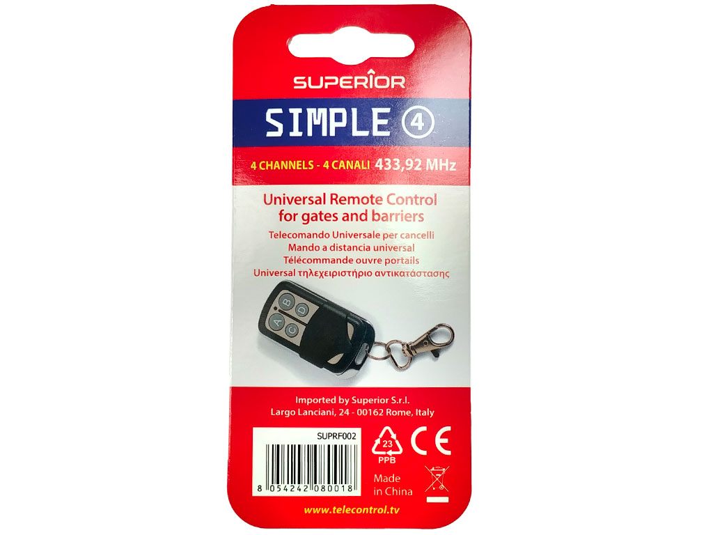 Univerzální dálkové ovládání Superior Simple RF4, Onpira RC-433Fix 433MHz  